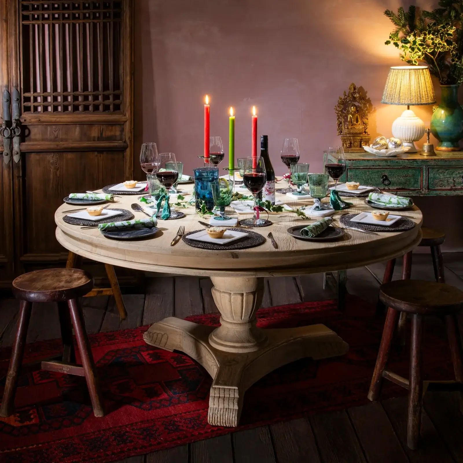 Bleached Pine Pedestal Dining Table