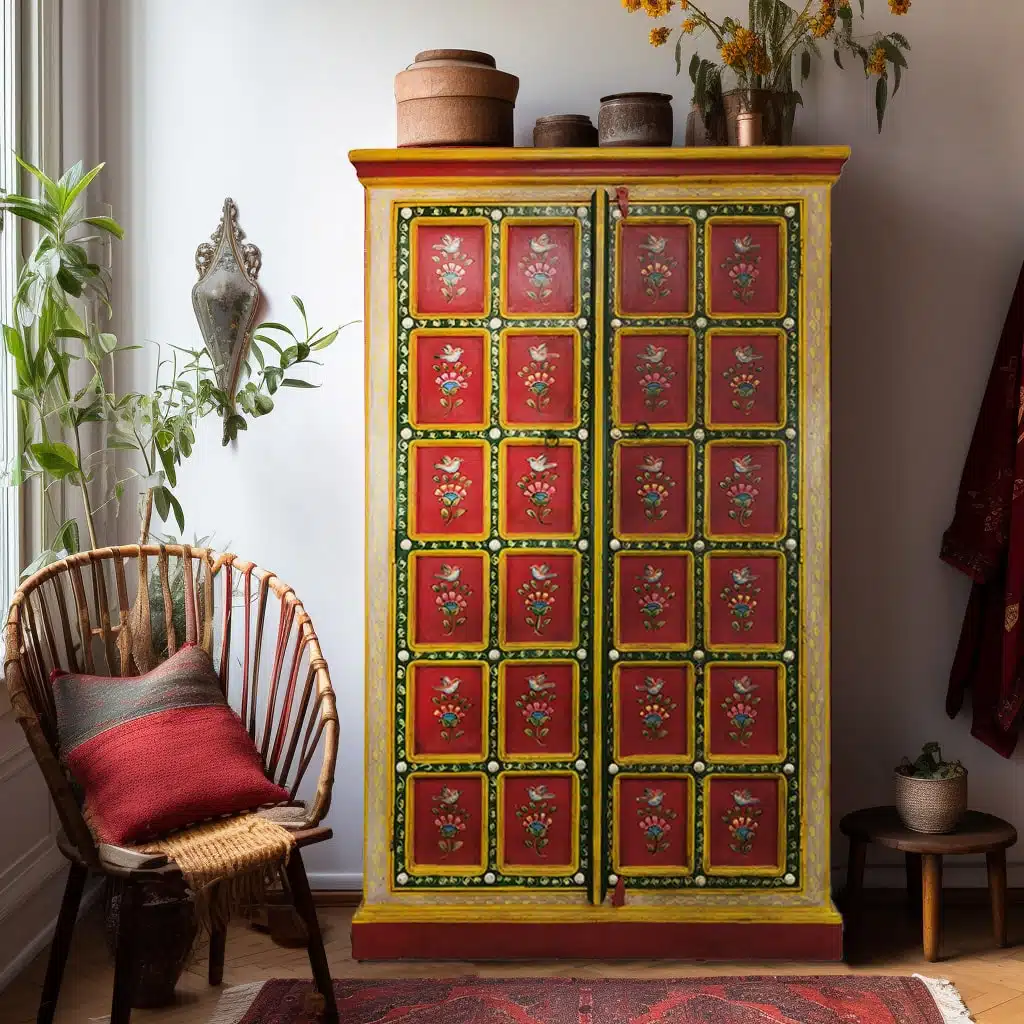 Red Bird Panel Cupboard