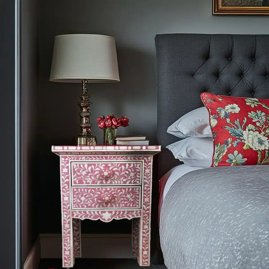 Raspberry Bone Bedside Table
