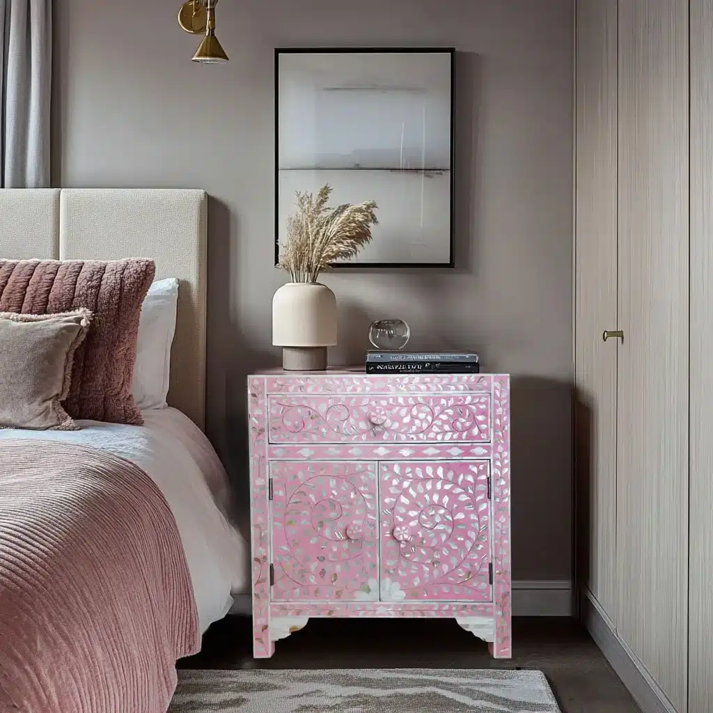 Bubblegum Mother of Pearl Bedside Table