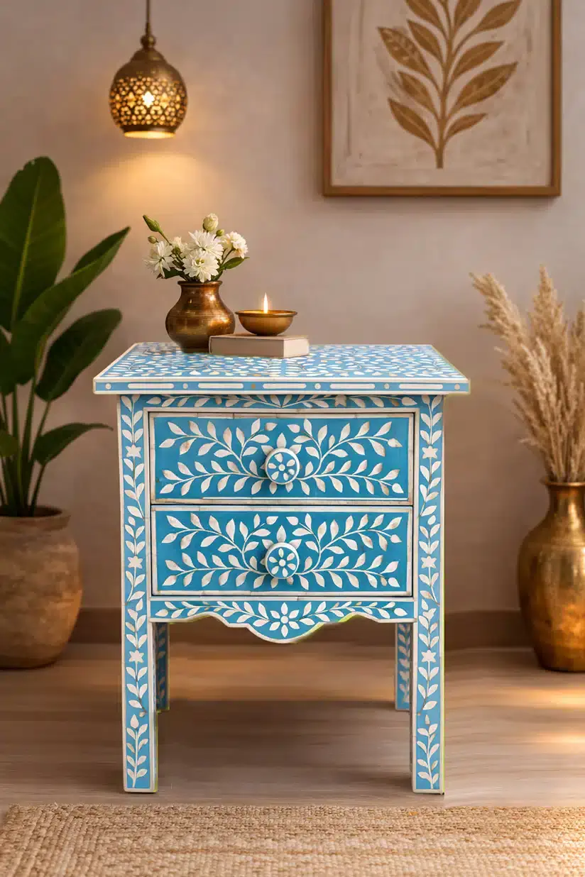 Blue Bone Bedside Table