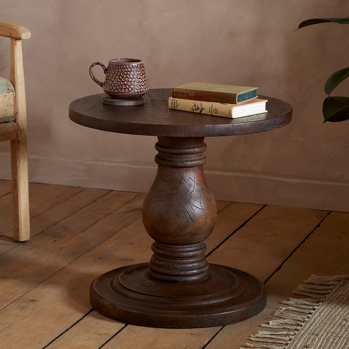Laya Carved Wood Side Table