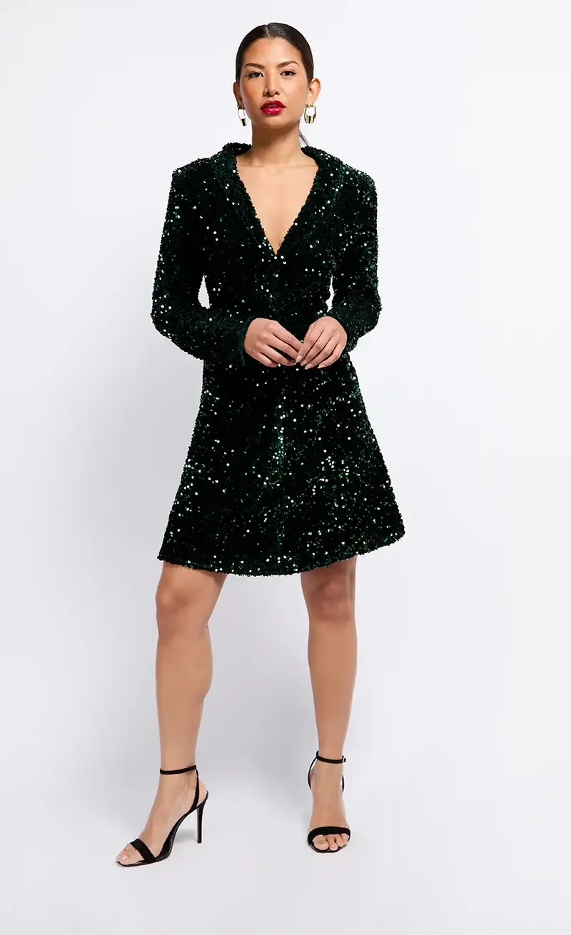 Veronica Green Sequin Velvet Mini Dress