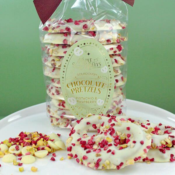Pistachio & Raspberry Chocolate Pretzels