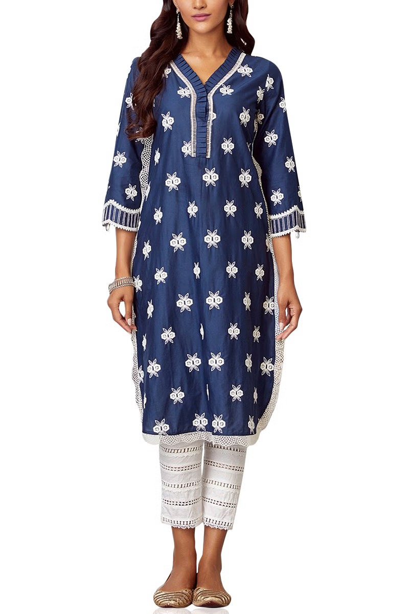 Navy Embroidered Kurta