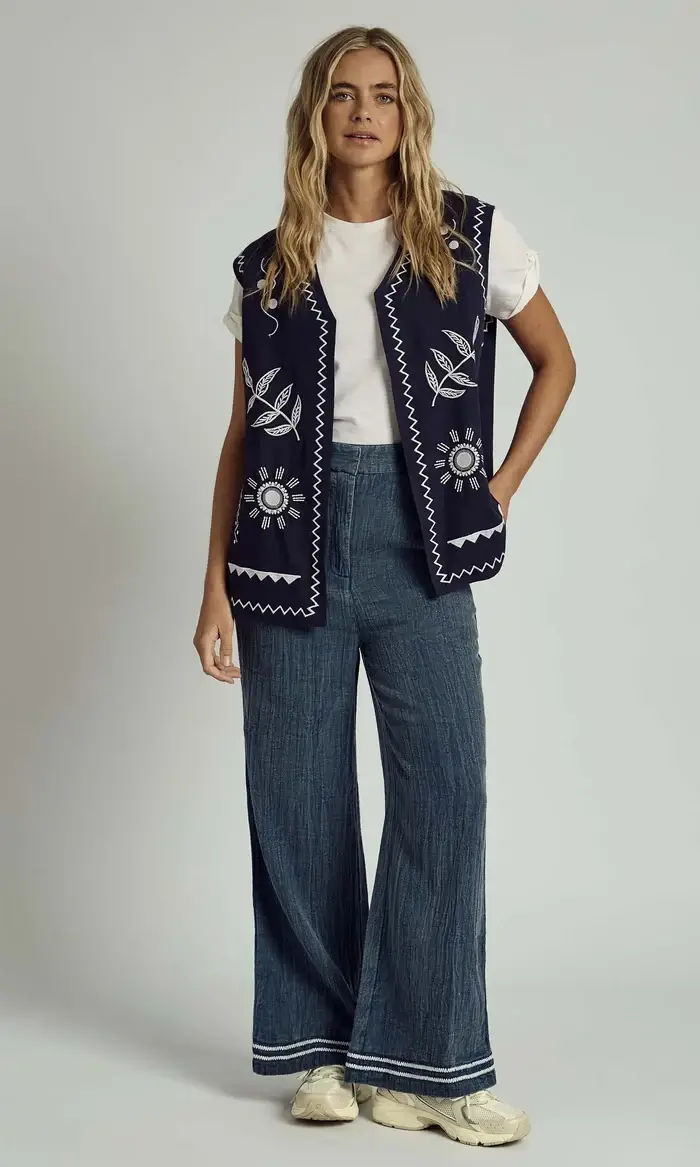 Denim Contrast Wide Leg Trousers