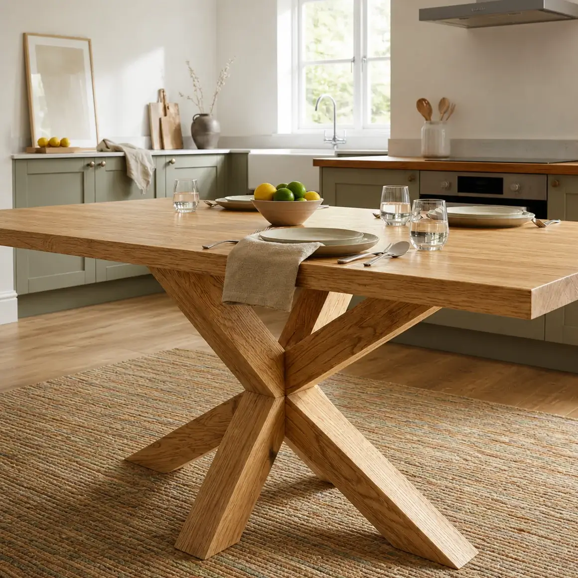 Solid Oak Dining Table with Spider Base