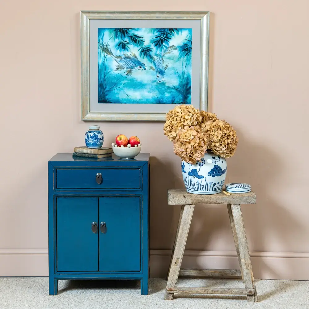 HAMPTON Blue Lacquer Bedside Cabinet
