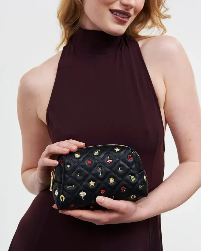 Quilted Floral Motif Pouch