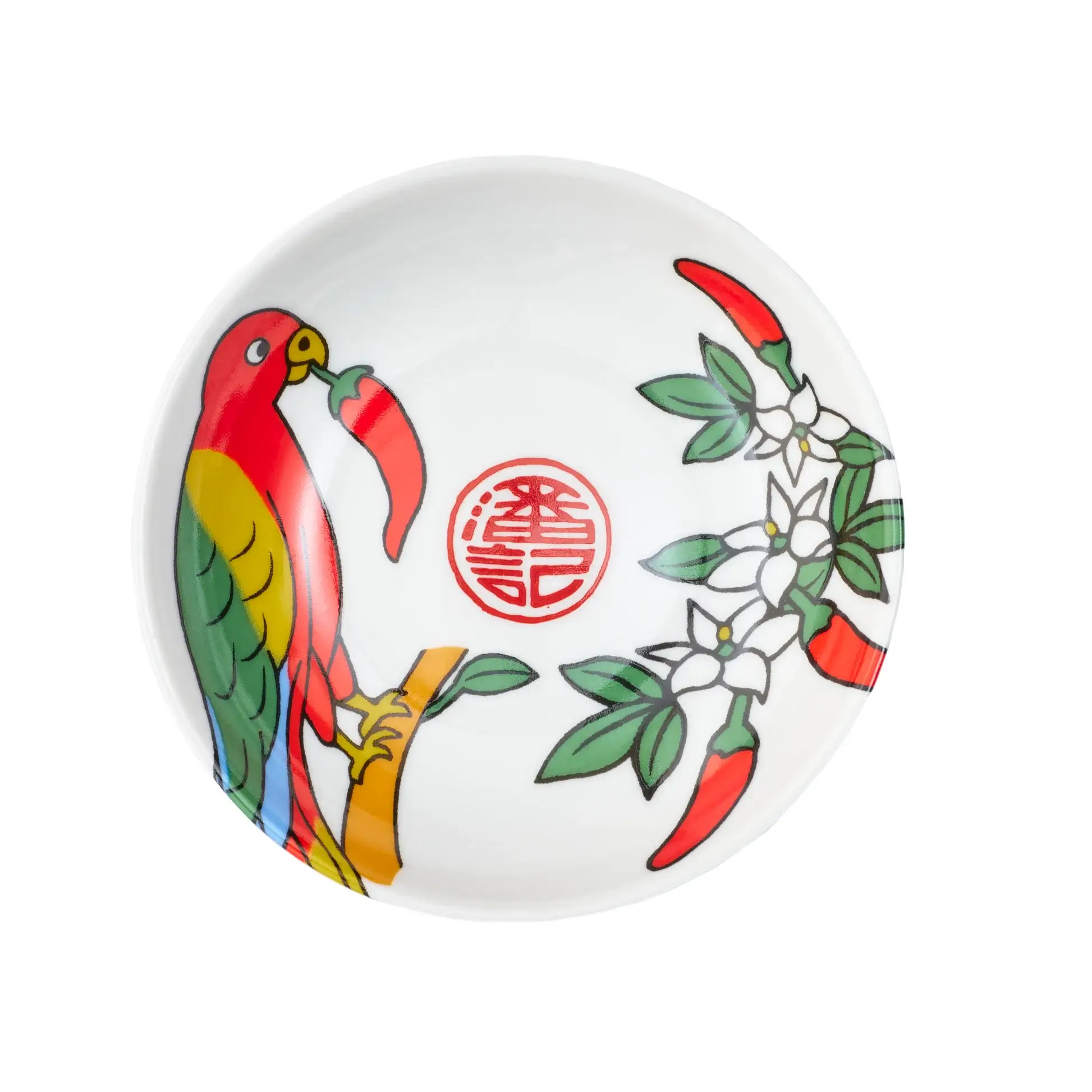 Parrot & Chilli Flowers Porcelain Dipping Dish