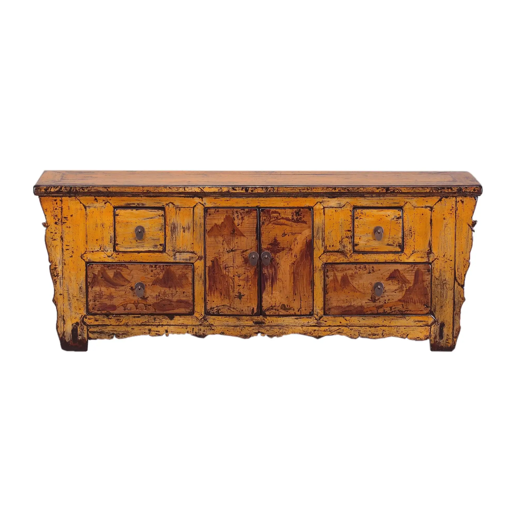 Vintage Chinese Yellow Low Cabinet