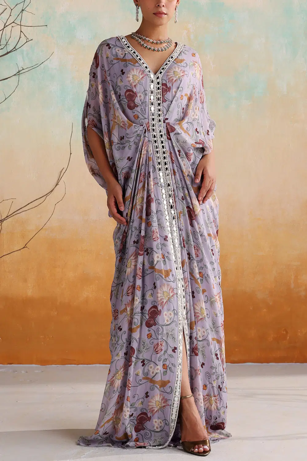 Lilac Floral & Bird Kaftan