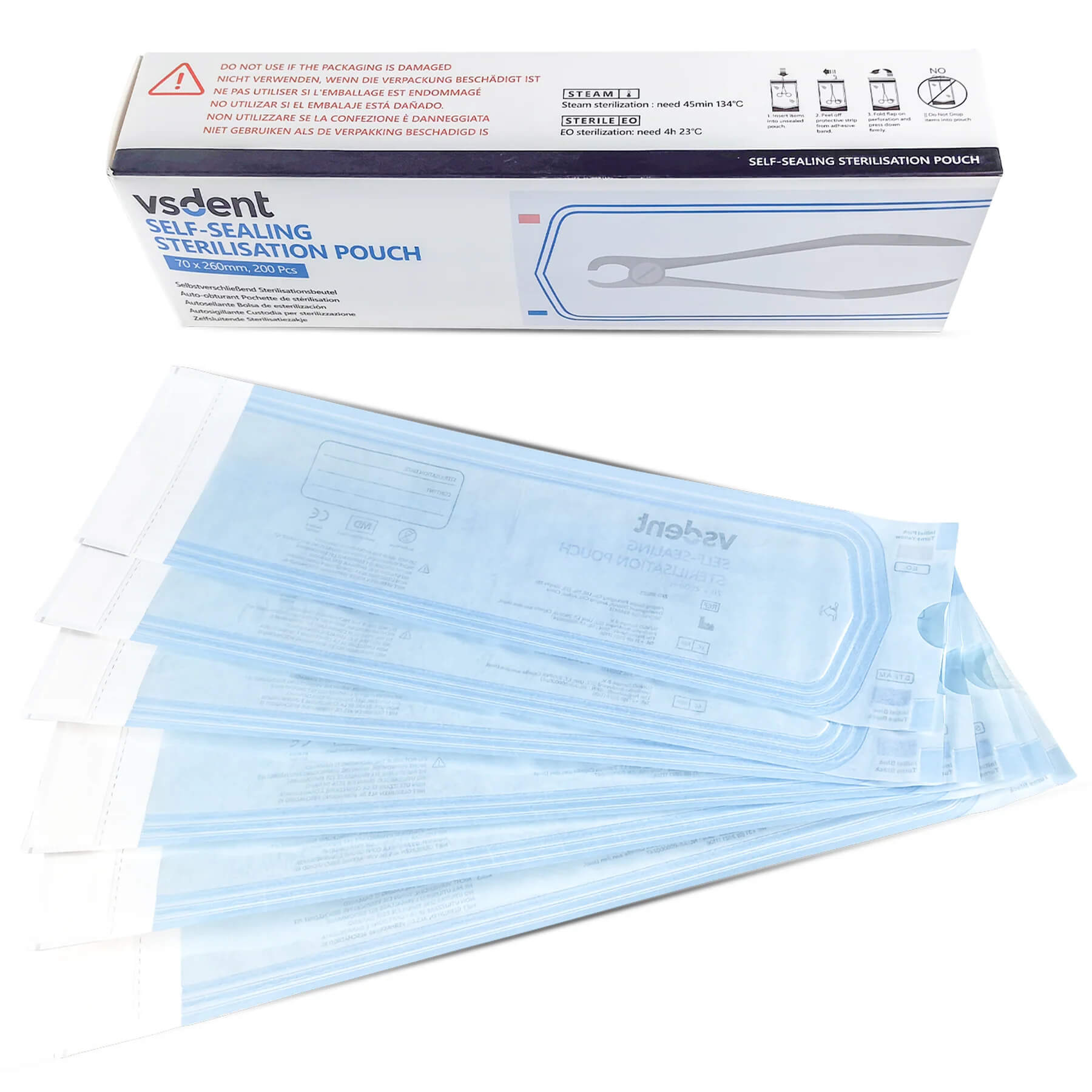 Self-sealing sterilisation pouches
