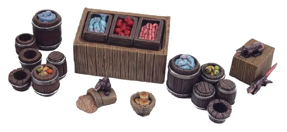 Street Market Stall and Barrels